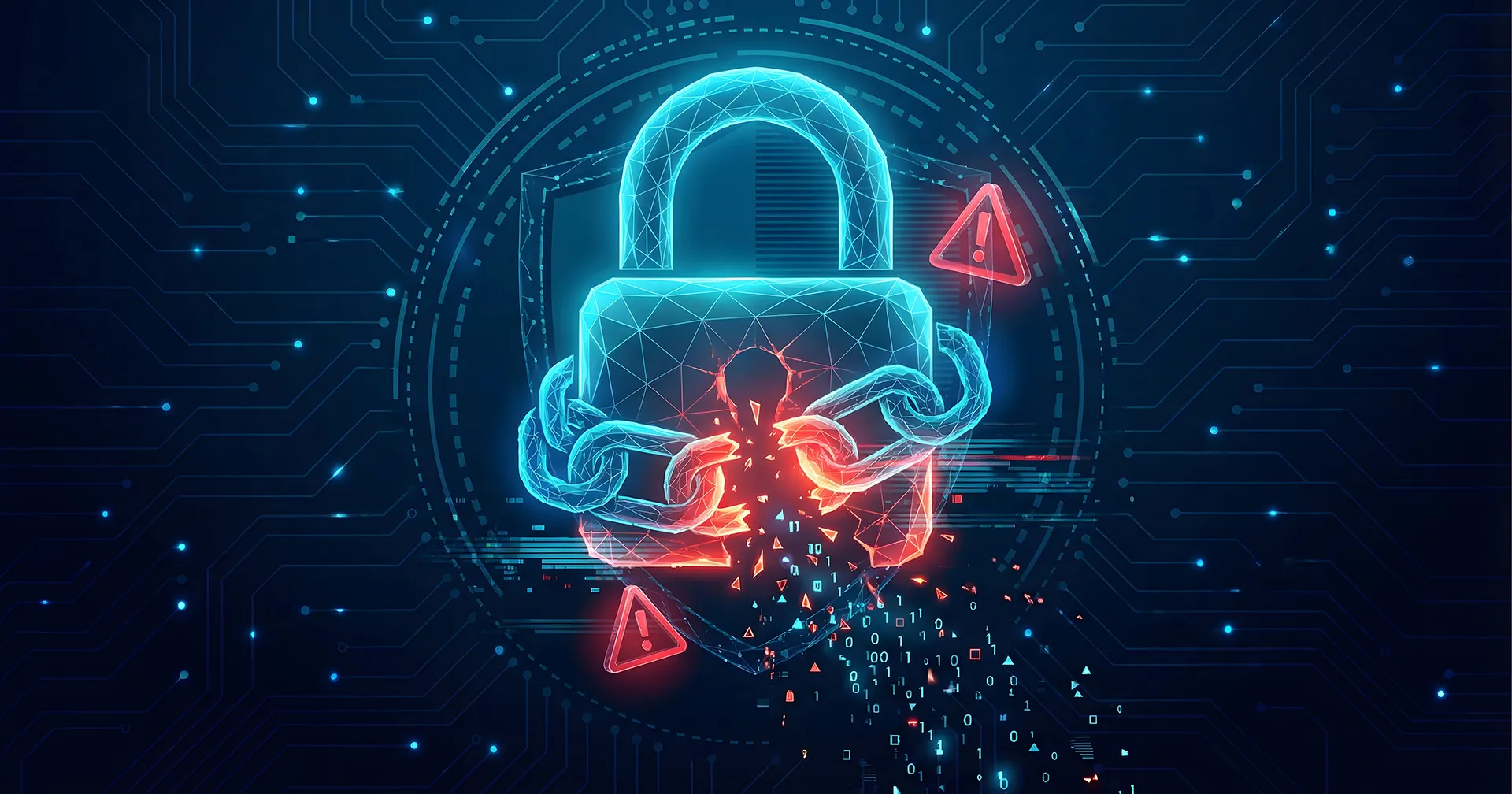 Hack; digitaal slot met een gebroken ketiing erom heen